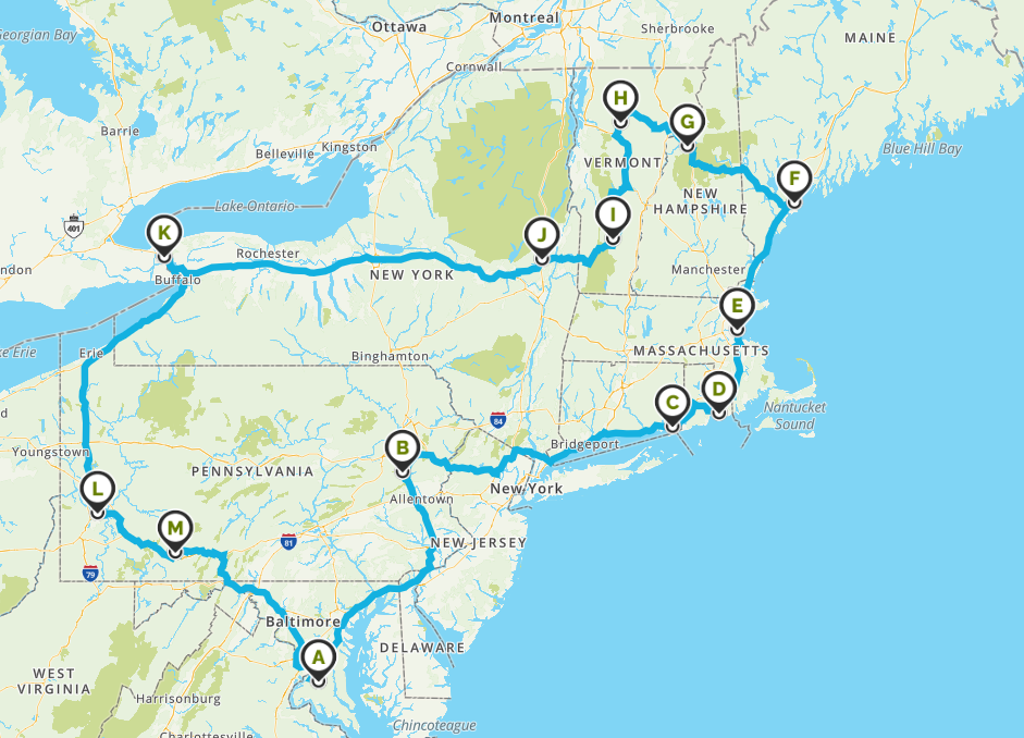 new england trip map